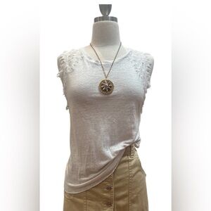 Generation Love Women's Brenda lace White tank 100% 
Linen